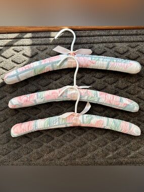 Vintage Pastel Padded Fabric Hangers Set of 3 Coquette Floral